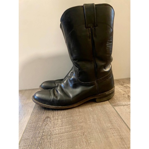 Justin Black Leather Cowboy Boots Mens Size 7 B Style L3703 USA - Picture 4 of 6